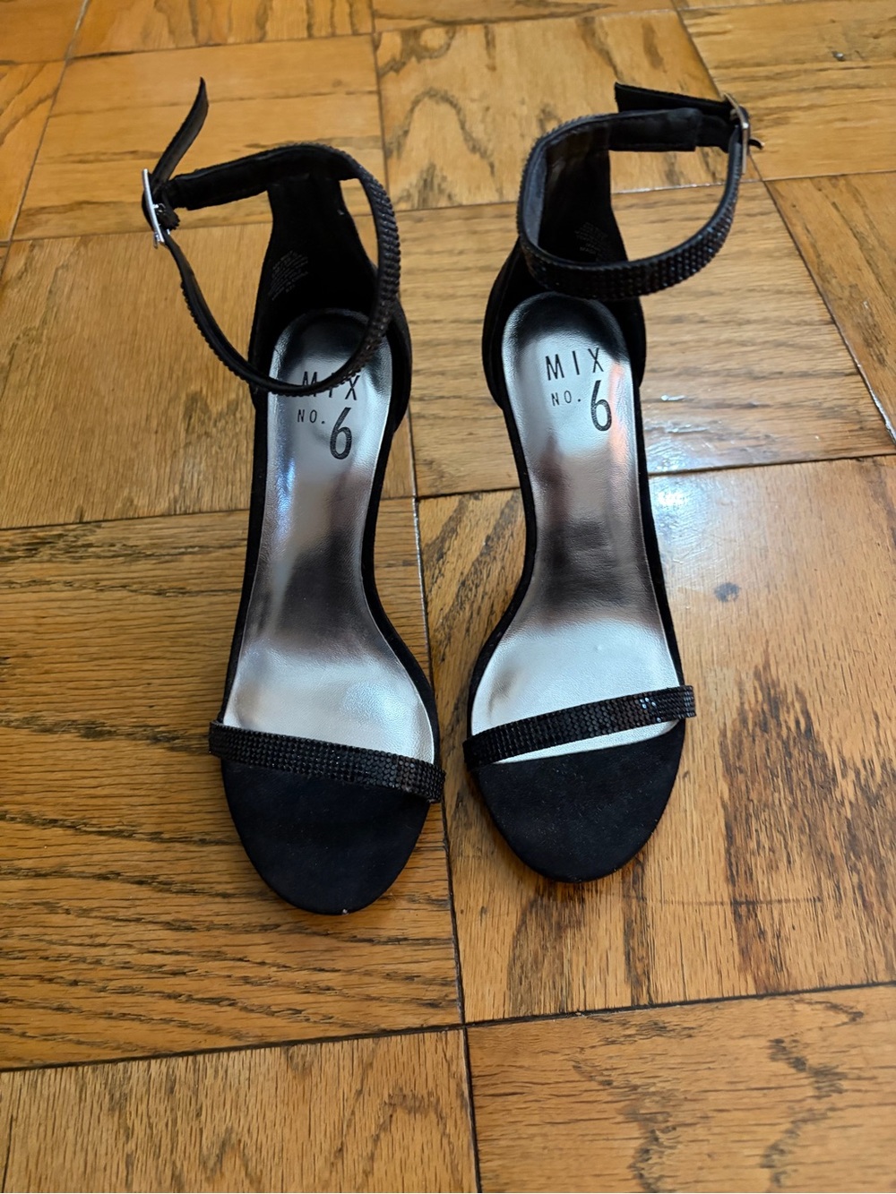 Mix No. 6 Black Strappy Ankle-Buckle Heels